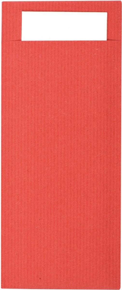 Pochette à Couvert Rouge + Serviettes Blanche