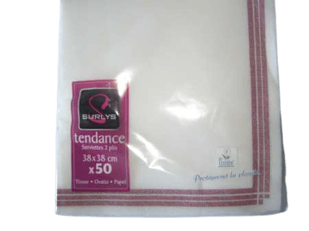 Serviette 38x38 TENDANCE Blanche Liseré BORDEAUX