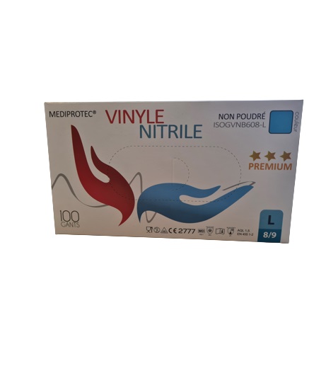 Gant Jetable Non Poudré VINYLE/NITRILE T8/9 - Boîte de 100 u
