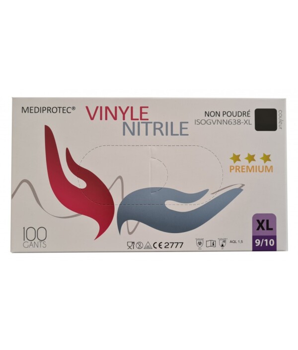 Gant Jetable Non Poudré VINYLE NITRILE T7/8 - Boîte de 100 u